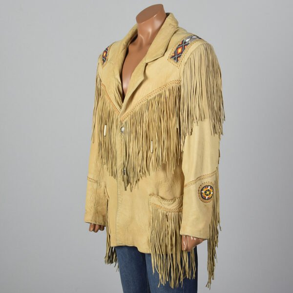 Women Suede Leather Jacket Western Cow lady Fringe Bead & Bones