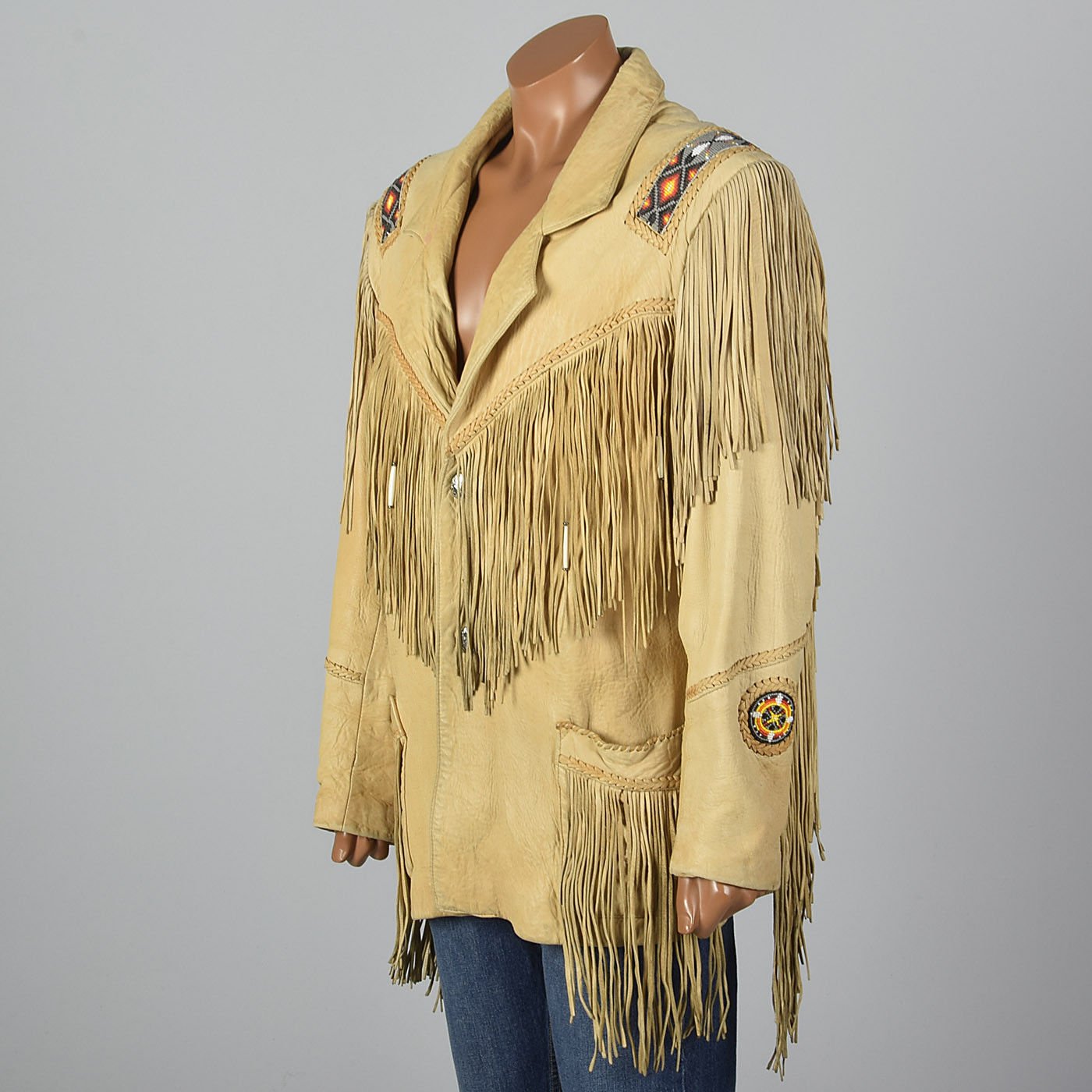 Women Suede Leather Jacket Western Cow lady Fringe Bead & Bones