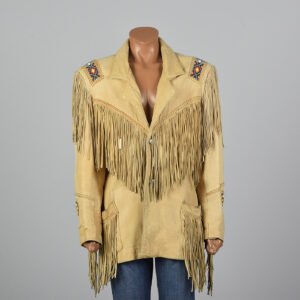 Women Suede Leather Jacket Western Cow lady Fringe Bead & Bones