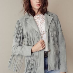 Women Western Leather Jacket Wear Fringes Beads Native American Cowlady 1980's
