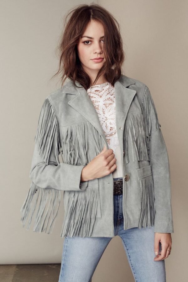 Women Western Leather Jacket Wear Fringes Beads Native American Cowlady 1980's