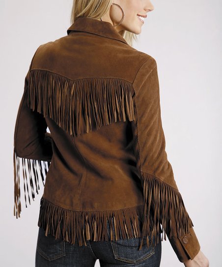 Women Western Leather Jacket Wear Fringes Beads Native American Cowlady 1980's