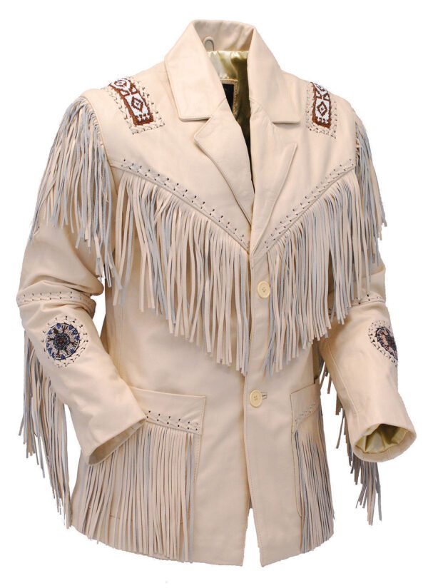 132-Women's Cowboy Ladies Handmade Western Suede Leather Jacket with Fringe & Studs