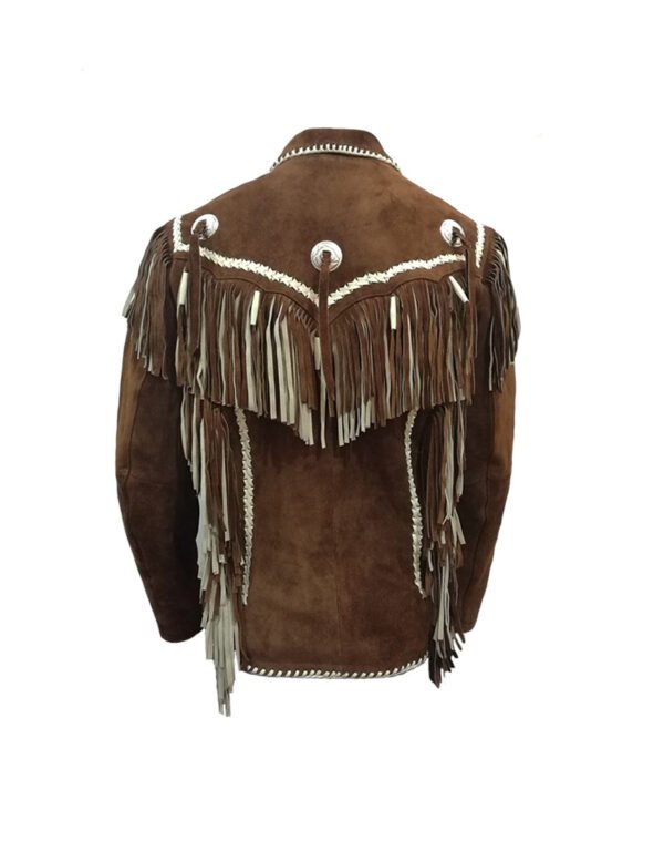 176-Handmade Genuine Leather Jacket Two Combination Color finished stitching Line With Fringes
