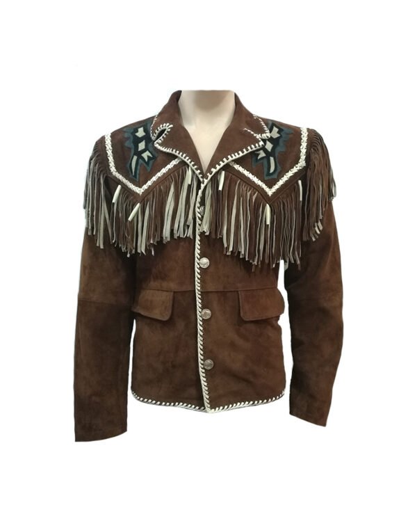 176-Handmade Genuine Leather Jacket Two Combination Color finished stitching Line With Fringes