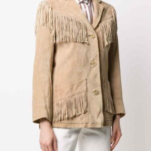 Women Western Leather Jacket Wear Fringes Beads Native American Cowlady 1980's