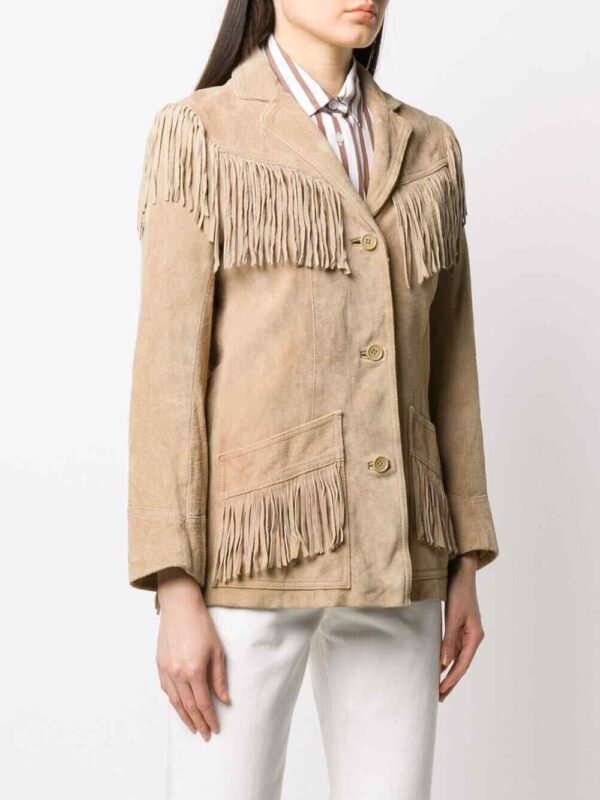 Women Western Leather Jacket Wear Fringes Beads Native American Cowlady 1980's