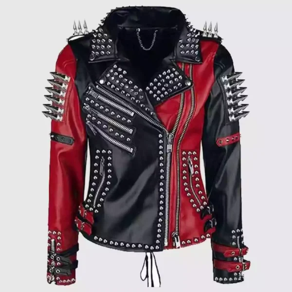 Mens-Two-tone-Brando-Studded-Punk-Rock-Spikes-Motorcycle-Biker-Leather-jackets