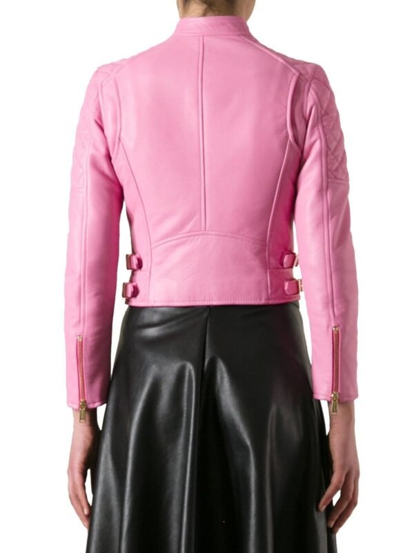 600-Women Leather Jacket Baby Pink Biker Moto Lambskin Size S M L XL XXL Custom Made