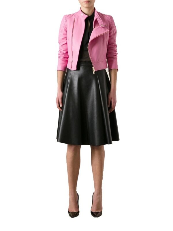 600-Women Leather Jacket Baby Pink Biker Moto Lambskin Size S M L XL XXL Custom Made