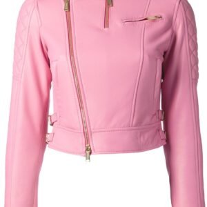 600-Women Leather Jacket Baby Pink Biker Moto Lambskin Size S M L XL XXL Custom Made