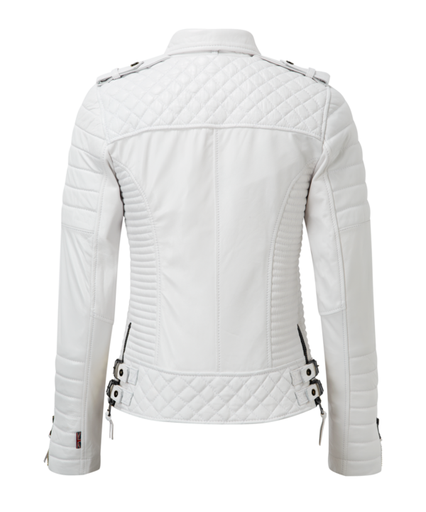 601-White Leather Jacket for Women Biker Motorcycle Size S M L XL XXL Custom Made