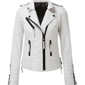 601-White Leather Jacket for Women Biker Motorcycle Size S M L XL XXL Custom Made