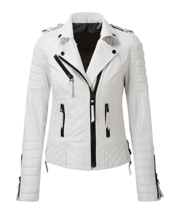601-White Leather Jacket for Women Biker Motorcycle Size S M L XL XXL Custom Made