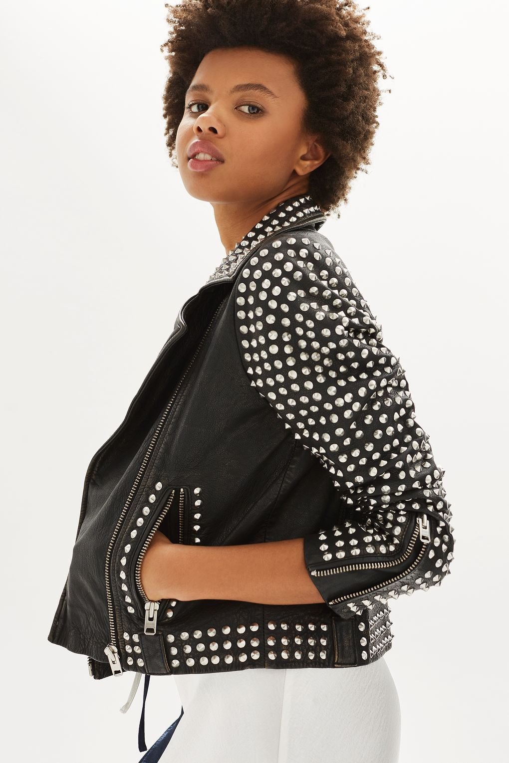 Women Leather Studded Jacket