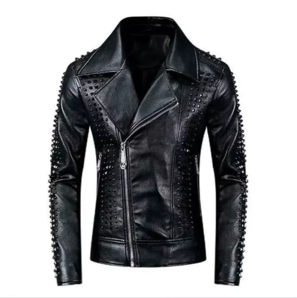 75-Handmade Men's Studded Leather Jacket, Rock Punk Style Leather Jacket