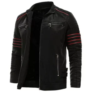 83-New Black Biker Leather Jacket, Men Black Motorcycle Jacket, Men Jackets