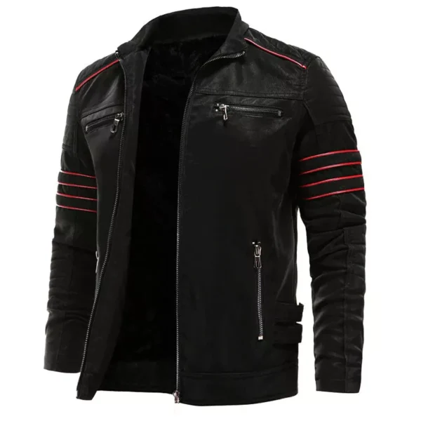 83-New Black Biker Leather Jacket, Men Black Motorcycle Jacket, Men Jackets