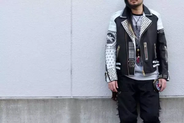 88-1-Men Black and White Leather Jacket with studs, Two Tone Leather Jacket