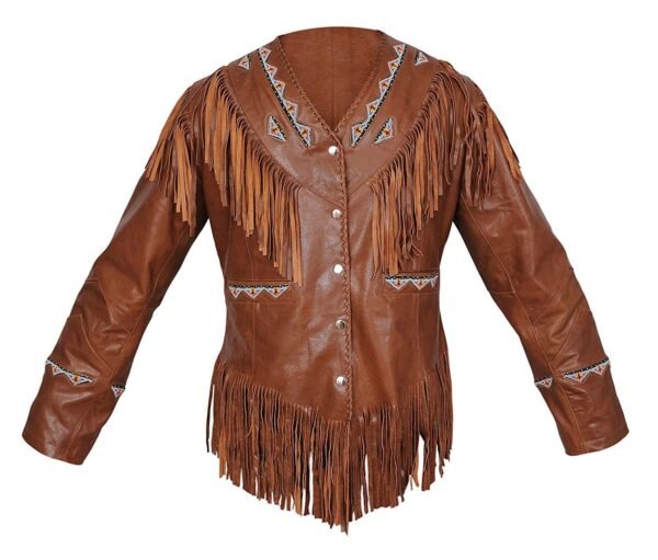 89-Western Women's Cow Leather Jacket with Fringe and beads
