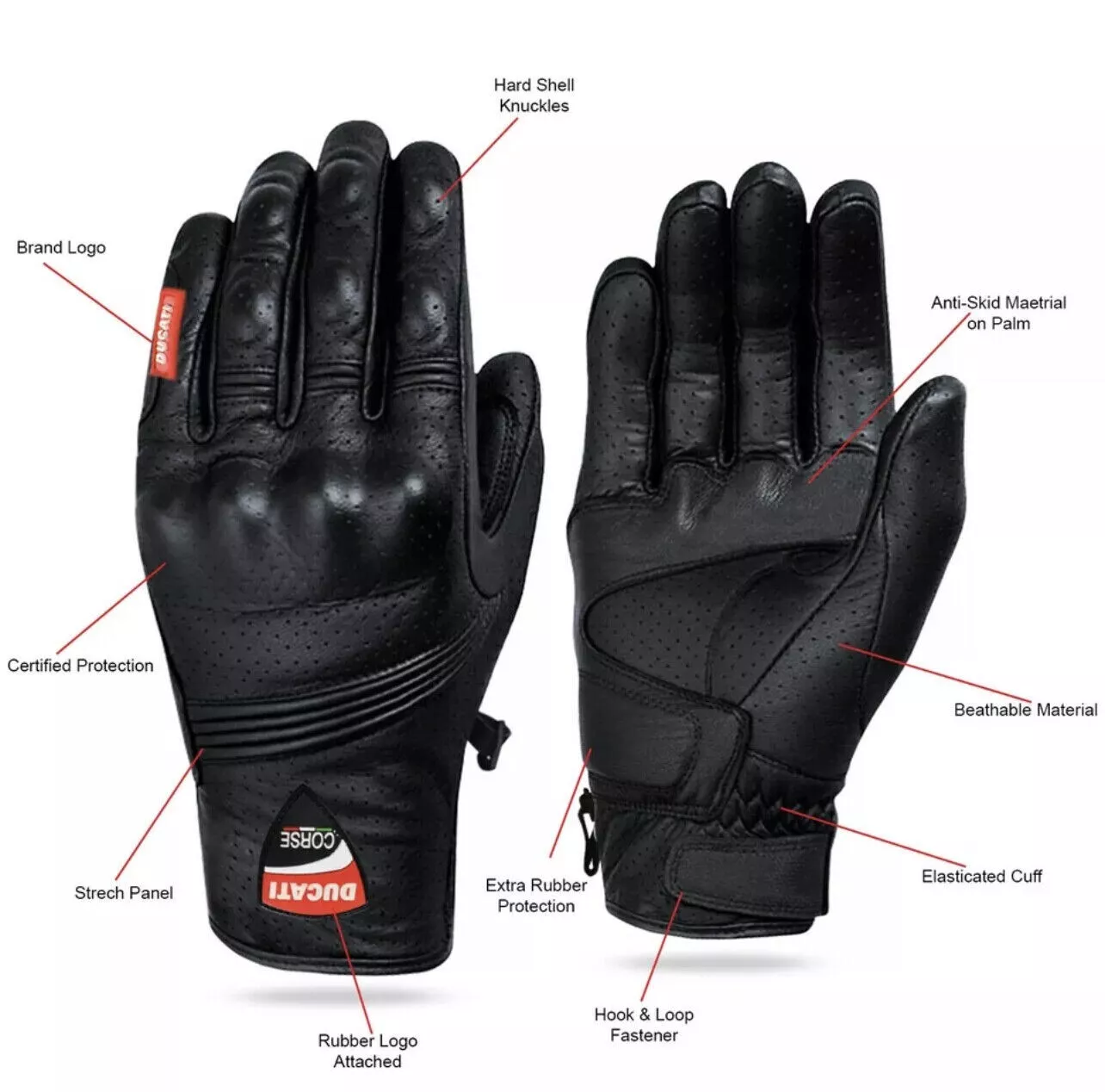 Ducati Men Motorbike Leather Gloves
