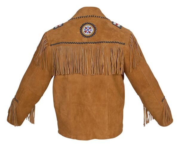 Men Western Leather Jacket Wear Fringes Beads Native American Cowboy Coat