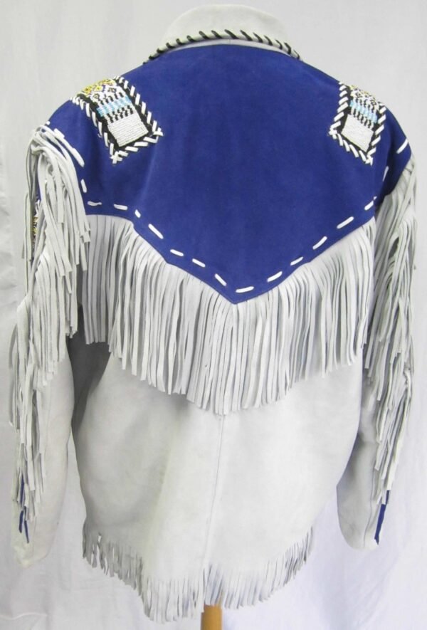 Mens Suede Leather Jacket Western Wear Cowboy Coat Fringe Bead & Bones Work