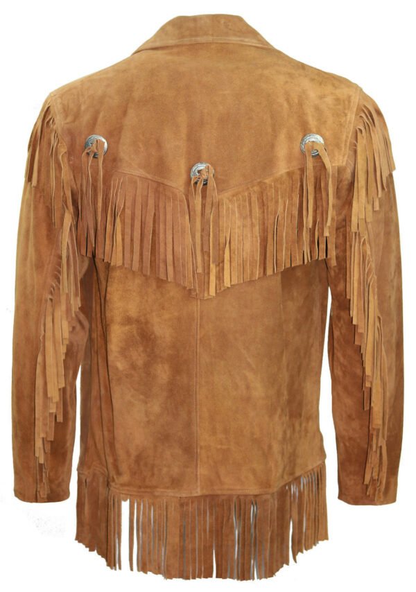 Men Suede Leather Jacket Western Wear Cowboy Coat Fringe Bead & Bones Work
