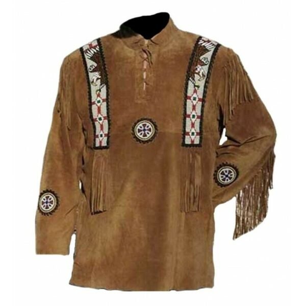 Men Western Leather Jacket Wear Fringes Native American Cowboy Coat