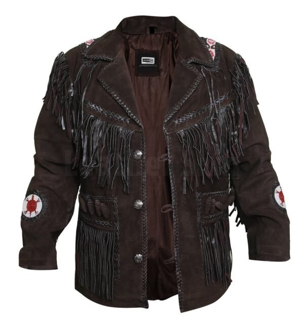 Men Western Leather Jacket Wear Fringes Native American Cowboy Coat