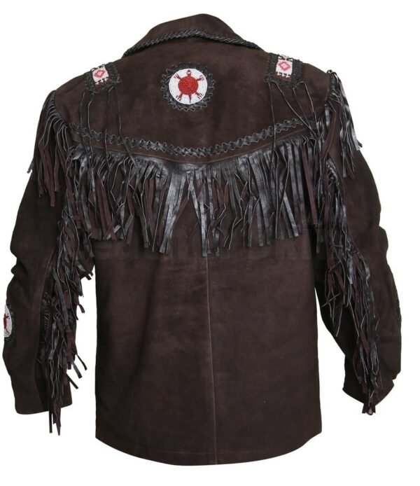 Men Western Leather Jacket Wear Fringes Native American Cowboy Coat