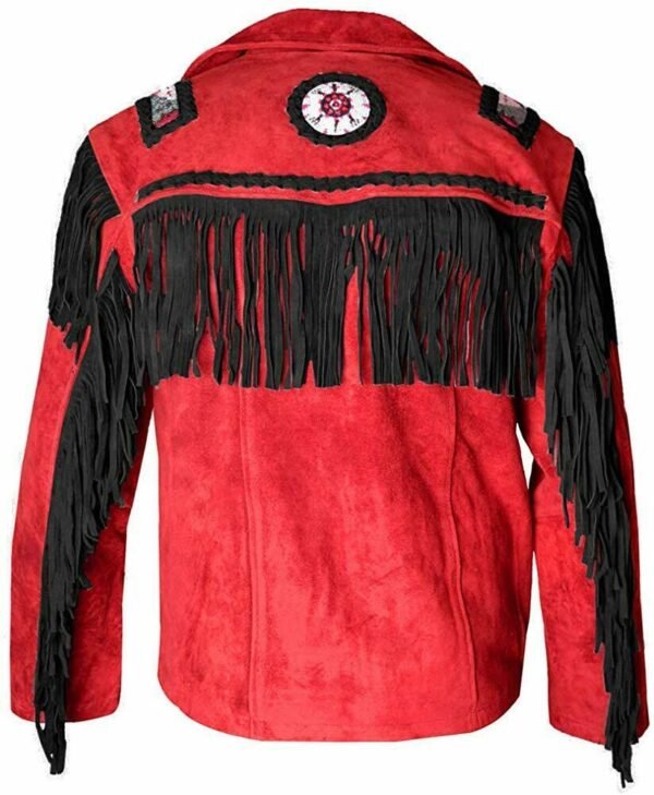 Men Suede Leather Jacket Western Wear Cowboy Coat Fringe Bead & Bones Work