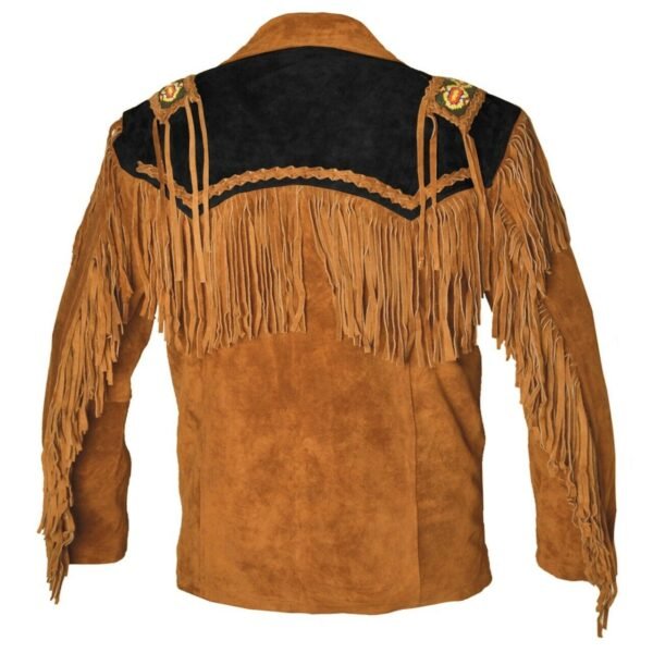 Men Suede Leather Jacket Western Wear Cowboy Coat Fringe Bead & Bones Work