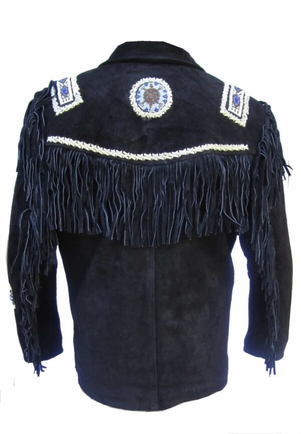 Men Suede Leather Jacket Western Wear Cowboy Coat Fringe Bead & Bones Work