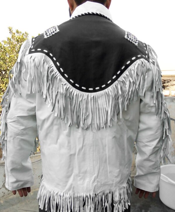 Men Suede Leather Jacket Western Wear Cowboy Coat Fringe Bead & Bones Work