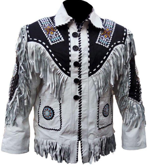 Men Suede Leather Jacket Western Wear Cowboy Coat Fringe Bead & Bones Work
