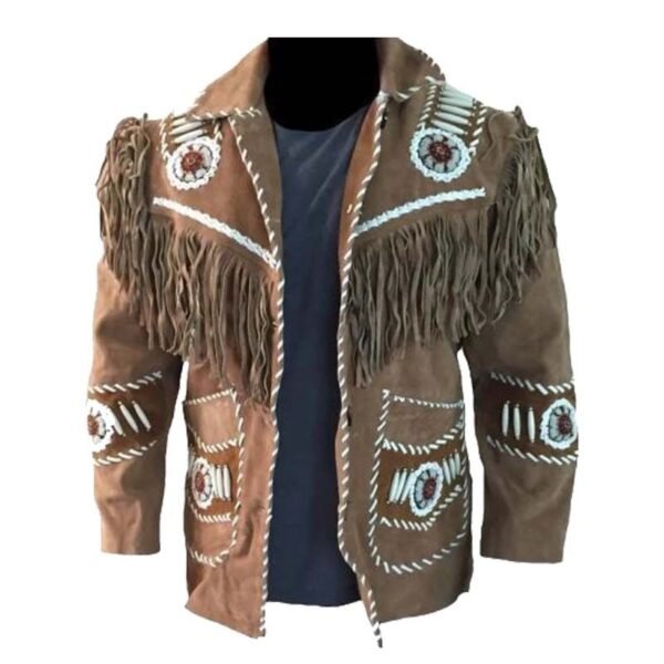 Men Western Leather Jacket Wear Fringes Native American Cowboy Coat