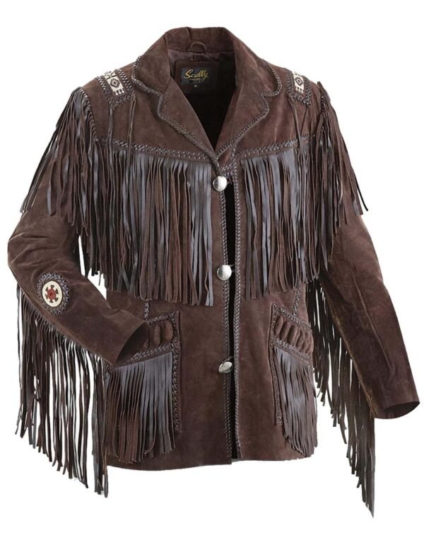 Men Western Leather Jacket Wear Fringes Native American Cowboy Coat