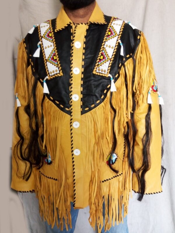 Men Western Leather Jacket Wear Fringes Native American Cowboy Coat