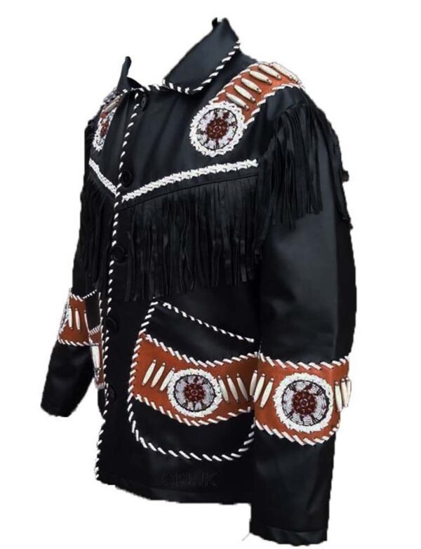 Men Western Leather Jacket Wear Fringes Native American Cowboy Coat