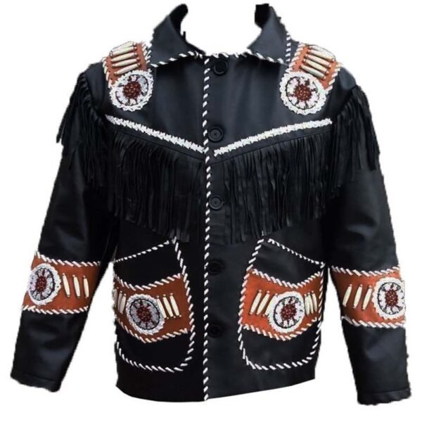 Men Western Leather Jacket Wear Fringes Native American Cowboy Coat